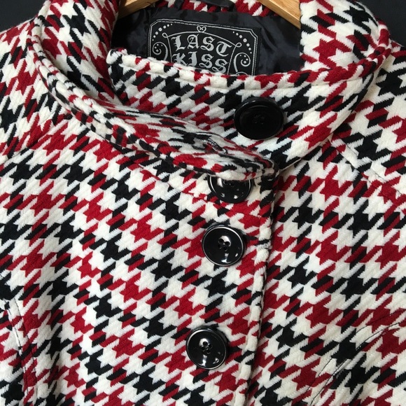 Black red white houndstooth plaid jacket, lots of great details - Picture 6 of 13